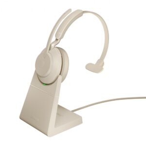 Jabra Evolve2 65 MS Mono Office Headset With Link 380 USB-A Wireless Adapter And Charging Stand (Beige)