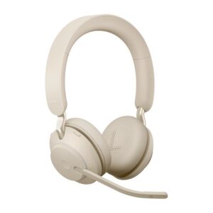 Jabra Evolve2 65 MS Stereo Office Headset With Link 380 USB-C Wireless Adapter (Beige)