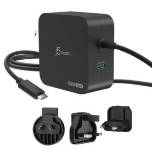 J5Create 102W GaN PD USB-C® 2-Port Charger with Changeable AC Plugs